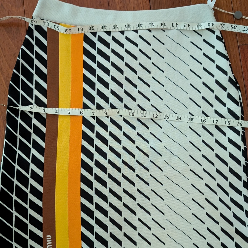 Miu Miu Cotton Black and White Pencil Skirt with Yellow and Brown Stripes